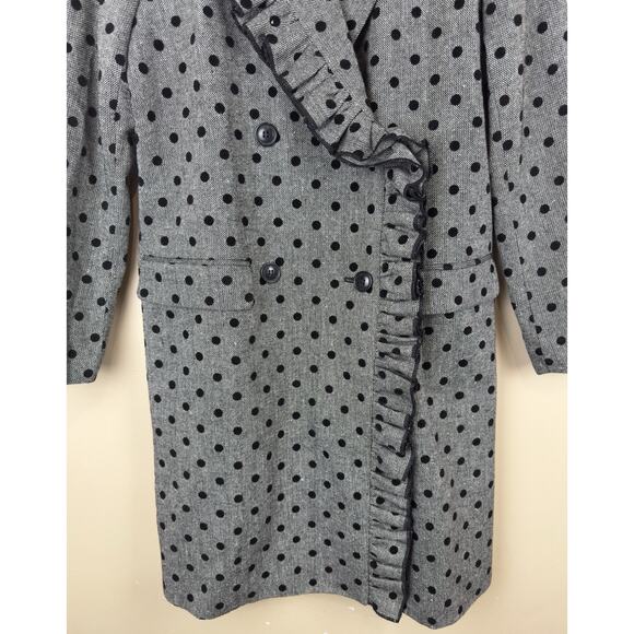 Halogen Women’s Polka Dot Ruffled Trench Coat Double Breasted Size S Petite - Picture 3 of 12